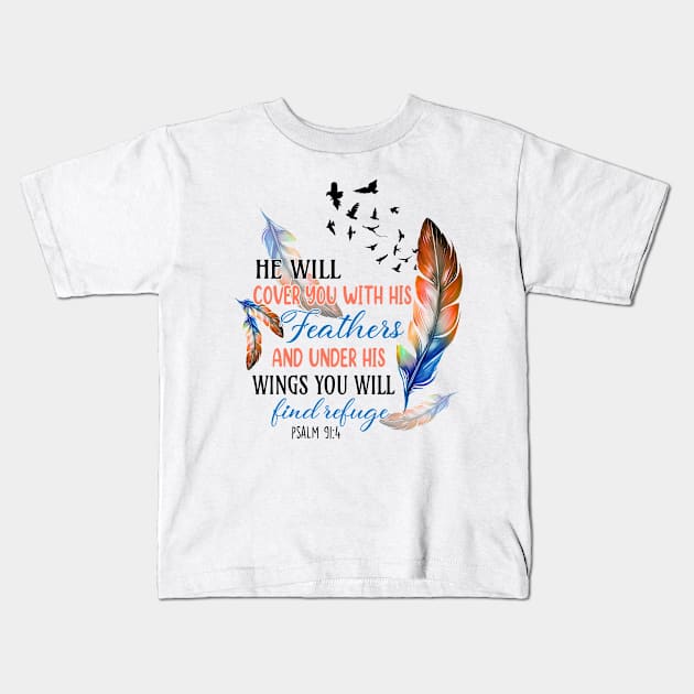 He will cover you with his feathers and under his wings you will find refuge Kids T-Shirt by InkspireThreads